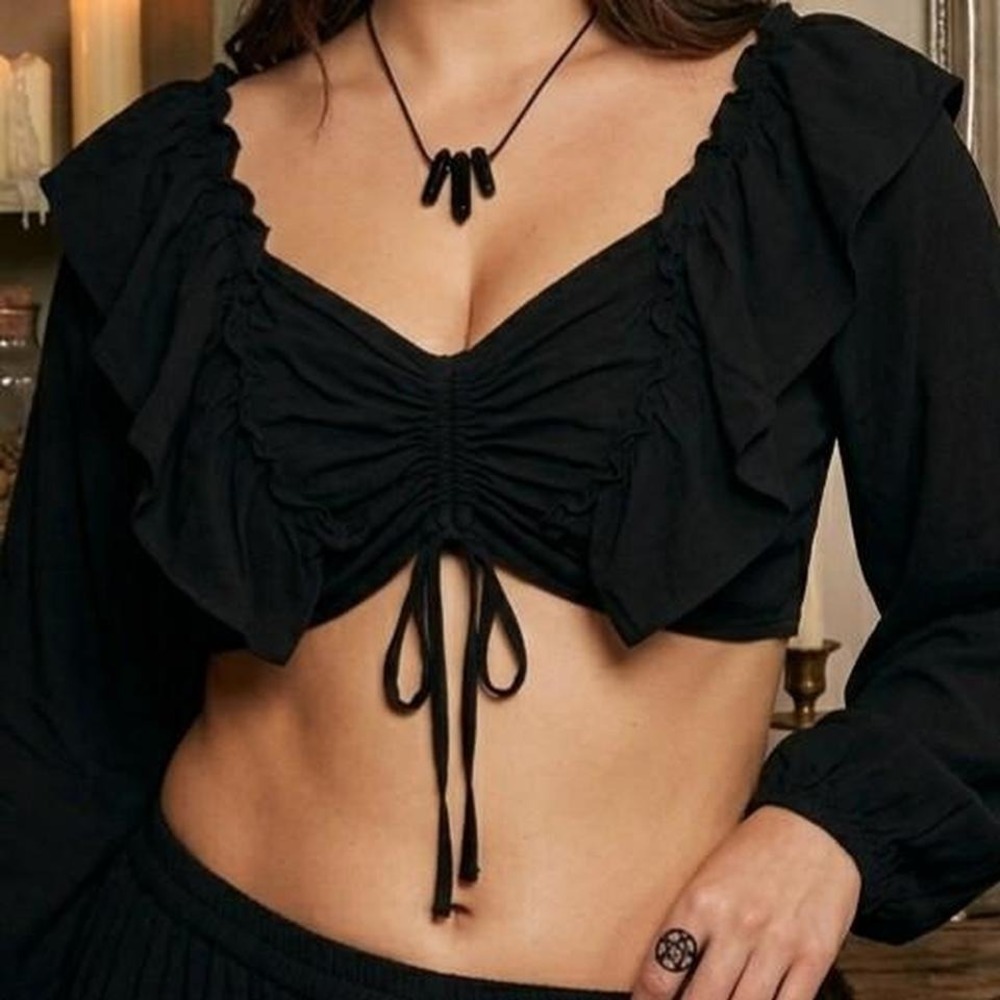 VICTORIAN GOTH RUFFLE CROP TOP Whimsigoth fairycore coquette long sleeve milkmai